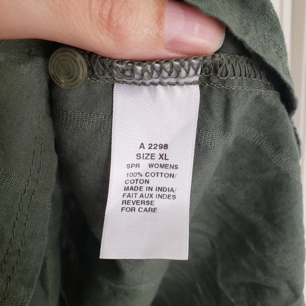 Woolrich Womens XL Olive Green Long Sleeve Buttoned V Neck Blouse XL‎ - Picture 8 of 11